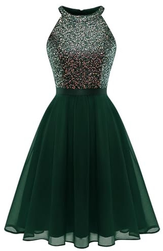 Bbonlinedress Festliches Glitzer Kleid Damen Neckholder weihnachtskleid Cocktail Pailletten Brautkleid Party Abendkleider elegant für Hochzeit Dark Green XL
