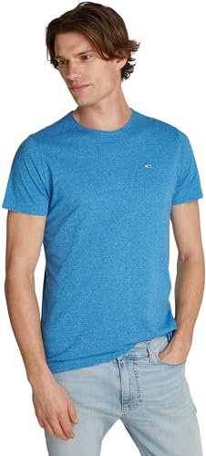 Tommy Jeans T-shirt Maniche Corte Uomo Scollo Rotondo, Blu (Coastal Cobalt), XS
