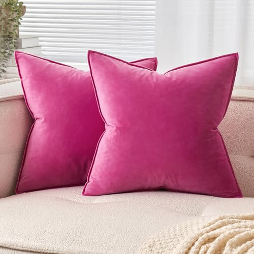 EMEMA Federe in velluto 50x50 cm Copricuscini Decorativi Fodere Quadrate per Cuscino per Divano Camera da Letto Casa Confezione da 2 Rosso rosa