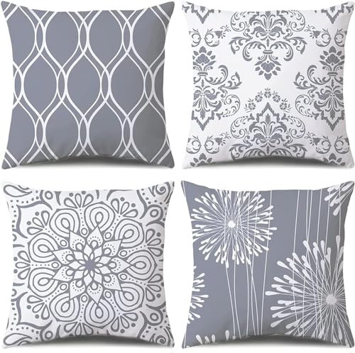 ZHILING Dekorative Kissenbezug 40 x 40cm 4er-Set grau und weiß modern schlicht quadratisch Kissenbezüge für Sofa Couch Bauernhaus Outdoor Wohnzimmer 16 x 16 Zoll