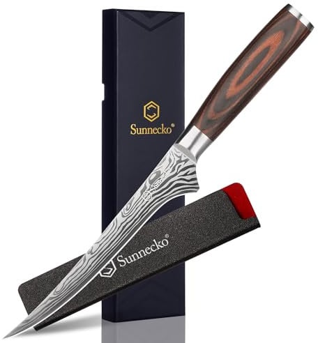 Sunnecko Boning Knife 6 Inch, Fish Filleting Knife with High Carbon Stainless Steel Blade, Pakkawood Handle Fillet Knives with Shealth