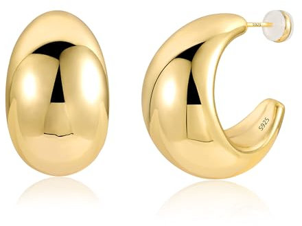 KISSPAT Klobige Gold Creolen Ohrringe für Damen, hypoallergene 14-karätige Gold extra große Dicke Ohrstecker Offene Creolen Ohrringe für Frauen und Mädchen Hochzeit Party