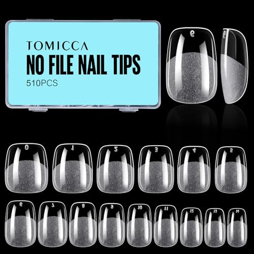TOMICCA 510 Pièces Capsule Americaine Ongle, 15 Tailles Faux Ongles, Squoval Ultra Court Transparent Couverture Complète, Avec Valise De Rangement, Pose Americaine Capsule pour Diy Nail Art