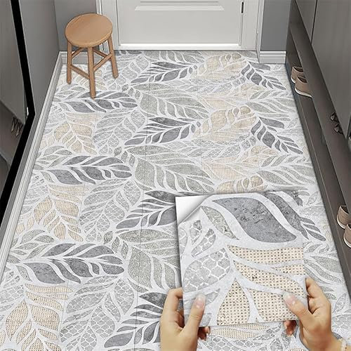 Piastrelle Adesive Cucina Foglie Grigie Pannelli Decorativi Per Pareti,Piastrelle Adesive Cucina E Bagno,Impermeabile A Prova Di Olio PVC Paraschizzi Cucina Adesivo 10 PC(20x20cm)