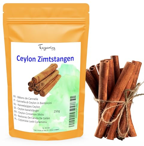 250g Ceylon Zimtstangen - Hochwertige Ceylon-Zimtstangen (10 cm lang) - Cinnamomum Verum – Intensives Aroma und Geschmack – 100% Natürlich, Rein und Ohne Zusatzstoffe - Tazarin Ltd