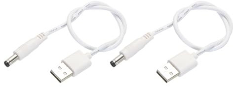 sourcing map USB to DC Power Cable 0.3 M USB to DC 5.5mm x 2.1mm 5v Power Cord White for Mini Fan Camera Mobile Phone Tablet Devices 2 Pcs