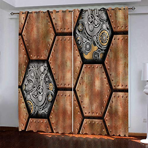 Vorhang Verdunkelung Kinderzimmer Junge Mädchen 3D Metallgetriebekunst Muster Vorhang Blickdicht Ösenvorhang Verdunklungsvorhänge Wohnzimmer Verdunkelungsvorhang Schlafzimmer 2Er Set 240X230Cm