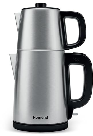 Homend RoyalTea 1728UK 1.8L Electric Kettle & 0.95L Teapot Set - Turkish Tea Maker Machine with 360° Twistable Body, Keep Warm & Automatic Shut Off - 1650 W, Silver