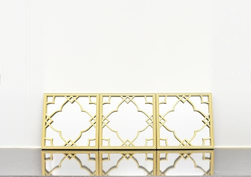 DEENZ 25x25cm Set Of 3 Moroccan Tile Mirrors Moroccan Wall Art Hanging Mirror Square For Hanging And Wall Decor Small Home Accessories Gifts (Gold)