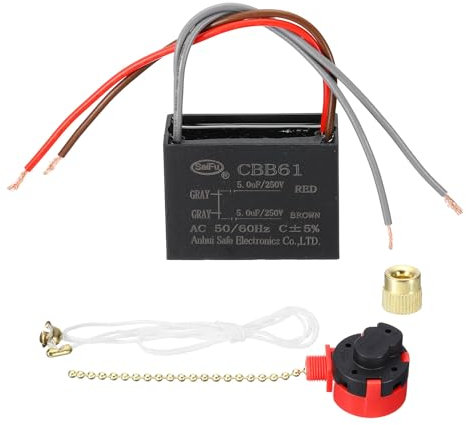 PATIKIL 5uF+5uF 250 V CBB61 Kondensator 1Set Deckenventilator Kondensator Mit Goldener Baumwollschnur Und Drei-Positionen Ventilator ReißverschlussschalterDeckenventilator Motor