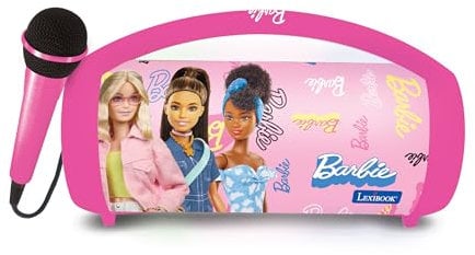 Lexibook - Barbie - Altoparlante luminoso senza fili con microfono, suono stereo, funzione Karaoke, porte USB e per schede SD, batteria ricaricabile, maniglia per portarlo ovunque, Rosa, BTP585BBZ