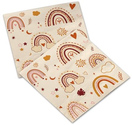 Rainbow Napkins - 32 Pcs Party Napkins, Paper Napkins, Pastel Napkins, Boho Napkins for Boho Rainbow Themed Birthday Parties Baby Showers, Pride Napkins, Talking Tables Napkins
