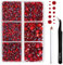 BEADSLAND Strass Hotfix,4000 PCS Strass Rouge Thermocollant pour Vetement Mixte 6 Tailles avec Crayon de Cire et Kit Pince à Épiler,SS6-SS30,Siam Clair