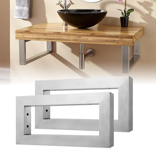 ROSEJANE 2er Silber Wandkonsole Regalträger, Rechteck Edelstahl Wandhalter, Robuste Waschtischhalterung, Konsolen-Träger für Waschbecken und Wand-Regal, 350 X 150 mm