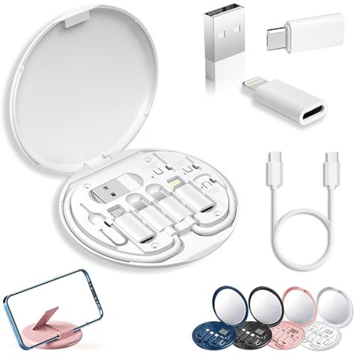 Humorous 9 in 1 Cable Case, 9 in 1 Cable Charger Case, USB Adapter Cable Conversion Storage Box, Multi USB Charging Adapter Cable Kit, for Work Outdoor Business Trip (White)