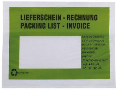 Lieferscheintaschen DIN C6 mit Druck aus Papier grün selbstklebend 175 x 135 mm, 1000 Stück