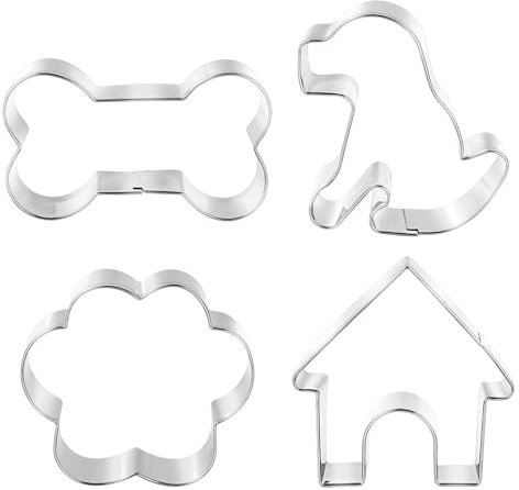 Thinp 4 Pcs Dog Cookie Cutter Set,Including Dog Shaped Cookie Cutters Dog Bone Cookie Cutter Dog Paw Cookie Cutter and Dog House Cookie Cutters Shapes Stainless Steel Dog Treat Cutters for Baking