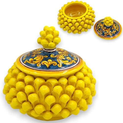 SICILIA BEDDA CAPACI Biscottiera o Portagioie Pigna siciliana, Ceramica Caltagirone Ø 18 cm ca. (1pz) Vari Decori MD2 - Decoro 2