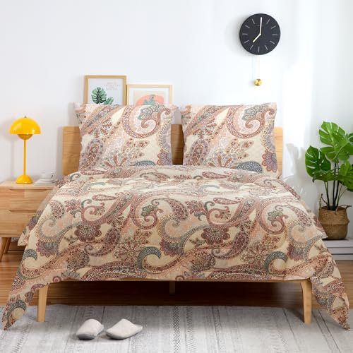 ATsense Bettwäsche 135x200 Baumwolle, Bunt Renforcé Bettwäsche-Sets ÖkoTex Bettbezug 135x200 4teilig, Super Weich, mit Reißverschluss 2X Bettwäsche + 2X Kissenbezug 80x80(Mandelmilch und Braun)