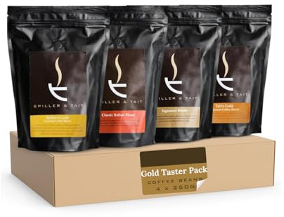 Spiller and Tait Gold Taster Pack Coffee Beans Set - Signature Blend, Spiller’s Gold, Tait’s Gold & Classic Italian - 4x250g Bags - Medium/Strong Roast - Freshly Roasted Arabica for Coffee Lovers