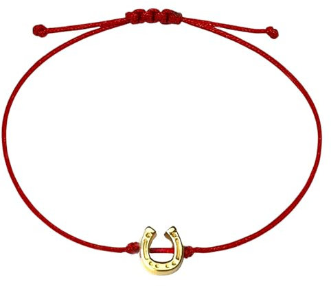 Selfmade Jewelry Hufeisen Armband Damen Silber (größenverstellbar bis 21cm) Glücksbringer Armbändchen für Frauen & Mädchen in Grau Inkl. Geschenkverpackung (Gold - Rot)