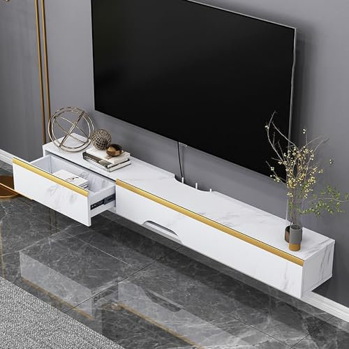 Modern Wall Mounted TV Shelf with Drawers Floating TV Cabinet with Doors Slim Media Center with Storage Living Room Entertainment Console Shelf