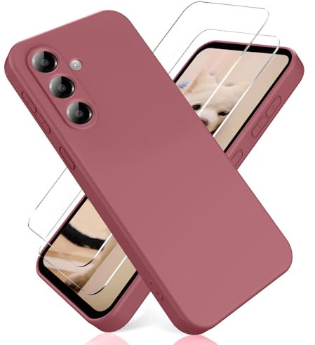 YiKaDa - Cover per Samsung Galaxy A56 5G & [2 Pack] Pellicola Protettiva in Vetro Temperato, Custodia Liquid Silicone Leggero - Rosa Scuro