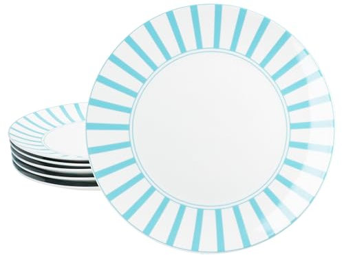 MamboCat Split - Lot de 6 assiettes plates - Turquoise - Diamètre : 27 cm - En porcelaine avec rayures - Pour 6 personnes - Grandes assiettes pour repas principaux, barbecue, etc