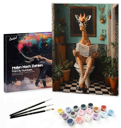 Bougimal Peinture par Numéro Adulte paysages avec Pinceaux et Acryliques Bricolage Peintures Kits, pour la Décoration Intérieure maison, Girafe, 28x35cm(avec cadre)