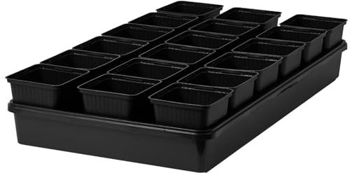 Pullmer 18x Anzuchttöpfe eckig mit Untersetzer, Pflanztöpfe für Stecklinge & Samenanzucht, mit Tablett, Shuttle-Trageschalen (Anzuchttöpfe 9x9x9,5 + Untersetzer; 1 Pack)