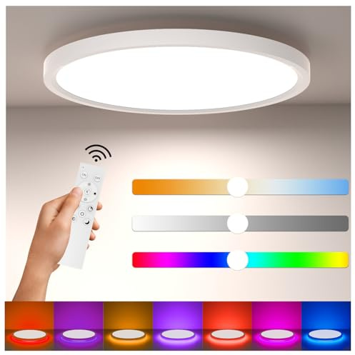 Aphyni 40cm LED Ceiling Light 3000-6500K, 33W 4100LM Waterproof Bathroom Light Dimmable with RGB Color Changing Backlight, Flush Round Ceiling Lights for Kitchen Bedroom Hallway with Remote & App