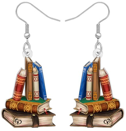 DOWAY Spaß Acryl Buch Ohrringe Hängend Zurück zu Schule Schmuck Bookish Geschenke für Buchliebhaber Leser Frauen Mädchen Bibliothekar Graduierung Lehrer Anerkennung Geschenke