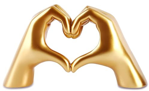 Kityemo Goldene Herz-Hände Skulptur aus Resin – Modernes TV-Regal & Bücherregal Deko, Ästhetische Gold-Dekoration, Wohnzimmer Tischdekoration, Minimalistisches Home Decor, Wandkunst Geschenk