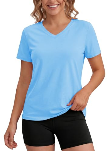 MAGCOMSEN T Shirt Damen Sportshirt Kurzarm UV Tshirt V Ausschnitt Rash Guard UV-Schutz UPF 50+ Fitness Activewear Tops