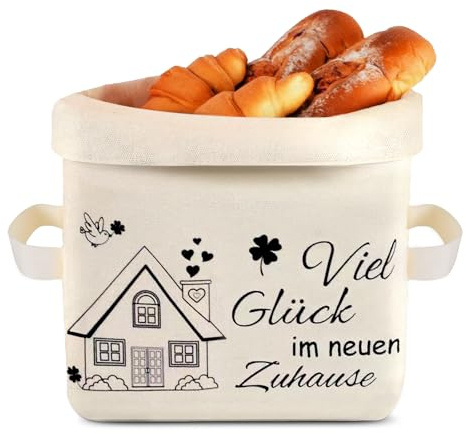 Johiux Brotkorb Einzugsgeschenk für Viel Glück im neuen Zuhause, Brötchenkorb als Richtfest Geschenk,Einweihungsgeschenk,Umzug in ein Neues Zuhause,Neue Wohnung