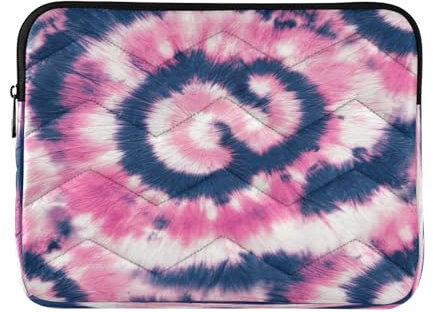 Batik-Laptophülle, Blumenmuster, Marineblau, schmale Computerhülle, 39,6 cm (15,6 Zoll), für Damen und Herren