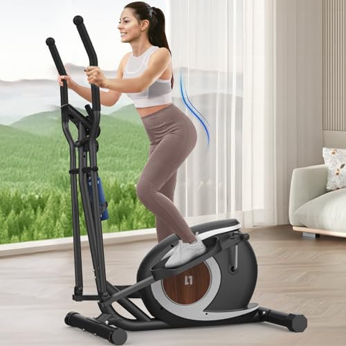 Crosstrainer für Zuhause, Magnetische Ellipsenmaschine mit Smart Bluetooth APP, 16 Widerstandsstufen, LCD-Monitor, rutschfeste Pedale, Flaschenhalter, Home Fitness Übung Elliptical Stepper (Schwarz)
