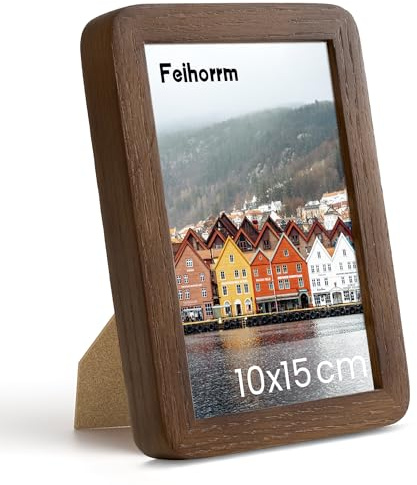 Feihorrm Bilderrahmen, 10x15 cm Eiche Bilderrahmen, Mit gehärtetem Glas, Massivholz Fotorahmen, Geeignet für Wand- und Tischdisplays (Dunkel Braun, 10x15 cm/ 1x)