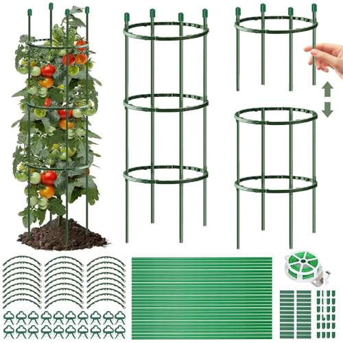 Tomaten Rankhilfe, Gurken Rankhilfe Verstellbarer Höhe, Rankhilfe Hochbeet, Tomatenkäfig, Gurkenturm Rankhilfe, Rankgitter für Tomaten, Gurken,Blumen,Pflanzen,Garten (Grün-Durchmesser 25cm)