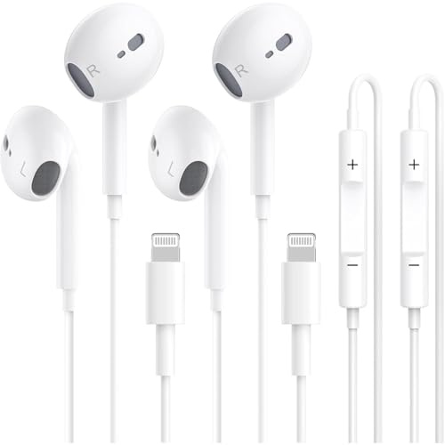 2 Pezzi Cuffie Cablate per iPhone, Certificato MFi In-Ear Auricolari Stereo HiFi con Microfono e Controllo del Volume, Cuffie Lightning Compatibili con iPhone 14/13/12/11/XR/XS/X/8/SE/Pro Max