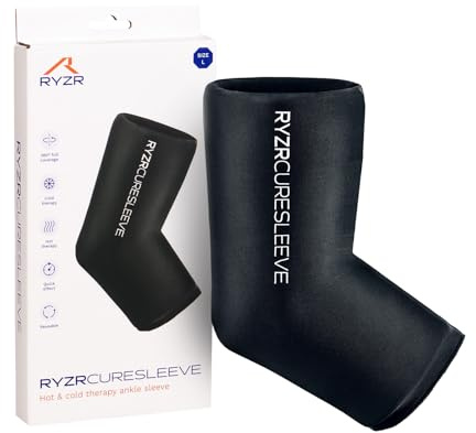 RYZR Curesleeve Ankle (M) – Wärme- & Kältetherapie aus dem Profisport | 360° Kompression für Knöchel & Fuß, Thermo-Gel gegen Schwellungen, Verstauchungen & Schmerzen, Wiederverwendbar, auch für Kinder