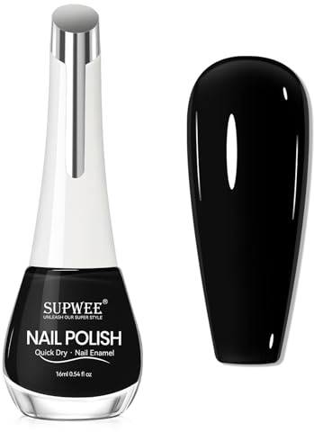 SUPWEE Black Nail Polish, 16ml Large Capacity Quick Dry Black Nail Varnish | Base and Regular Oil-based Air Fast Drying Nails Art DIY Home Manicure Gift for Women
