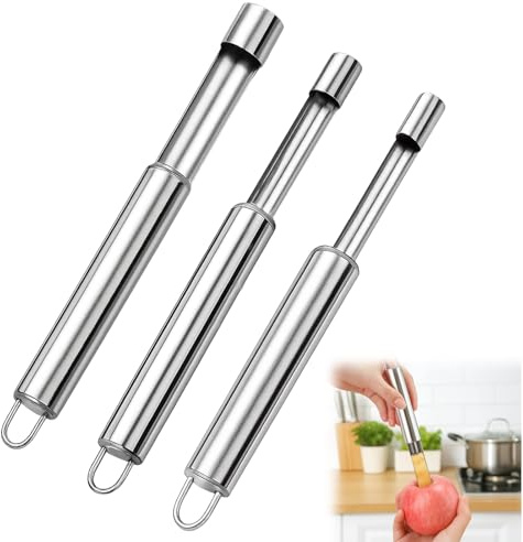 3 stampini per mele in acciaio inox, per rimuovere i noccioli di mele e pere, estrattori di mele per peeling, biancospino, ciliegie con data rossa con occhiello per appendere
