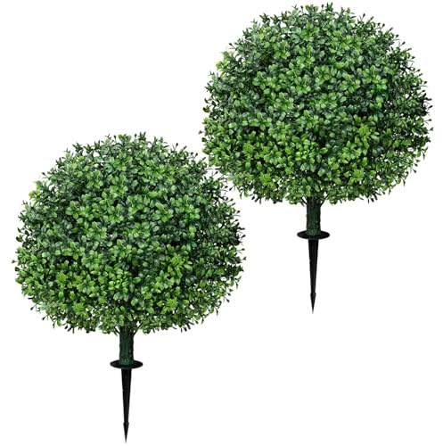 Fiori Finti da Esterno, piante finte da esterno, 2 confezioni di sfere topiarie con piante finte di bosso, arbusti di plastica per la porta d'ingresso, il giardino e l'arredamento interno della casa