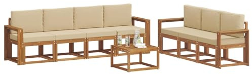 vidaXL Outdoor-Sofagarnitur mit Kissen 8 pcs Natur und Beige, Modernes Outdoor-Sofa, Garten-Ecksofa, Langlebige Lounge für die Terrasse, Komfort-Set zum Entspannen