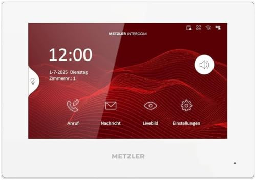 Metzler VDM10 2.0 Innenstation Home, 7 Zoll Touchscreen, 2-Draht IP, Weiß | 200 mm × 140 mm × 25.1 mm.