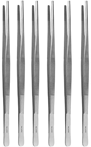May Set 6x Kochpinzette gerade 30 cm Küchenpinzette Grillzange Edelstahl | 6er Set extra langer, spülmaschinengeeigneter Kochpinzetten für präzises Braten