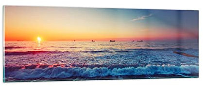 Panorama Bilder auf Glas Meer Strand Welle Glasbild 90x30cm Wandbilder Dekoration Wohnzimmer Schlafzimmer Küche Klein Wanddeko Bild im Glas Wand Kunstdruck Art Modern Wall Decor GAB90x30-3613