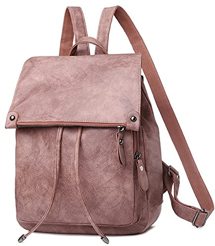 Everfunny Zaino da donna, impermeabile, antifurto, leggero, in pelle PU, alla moda, in nylon, borsa a tracolla da viaggio, carino zaino per ragazze e signore, Pelle liscia - rosa, L