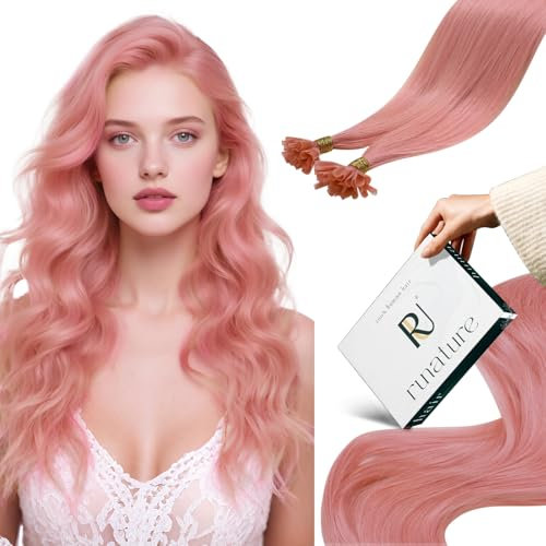 RUNATURE Echthaar Extensions Bondings Rosa 45cm Extensions Echthaar Bondings 1g Haarverlängerungen Echthaar Bondings Rosa Keratin Haarextensions 25 Strähne #Pink